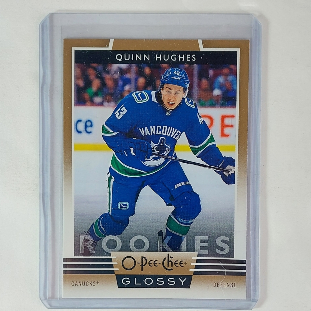 Quinn Hughes O-Pee-Chee Gold Glossy Rookies Card Number R-10 Hockey Card Canucks